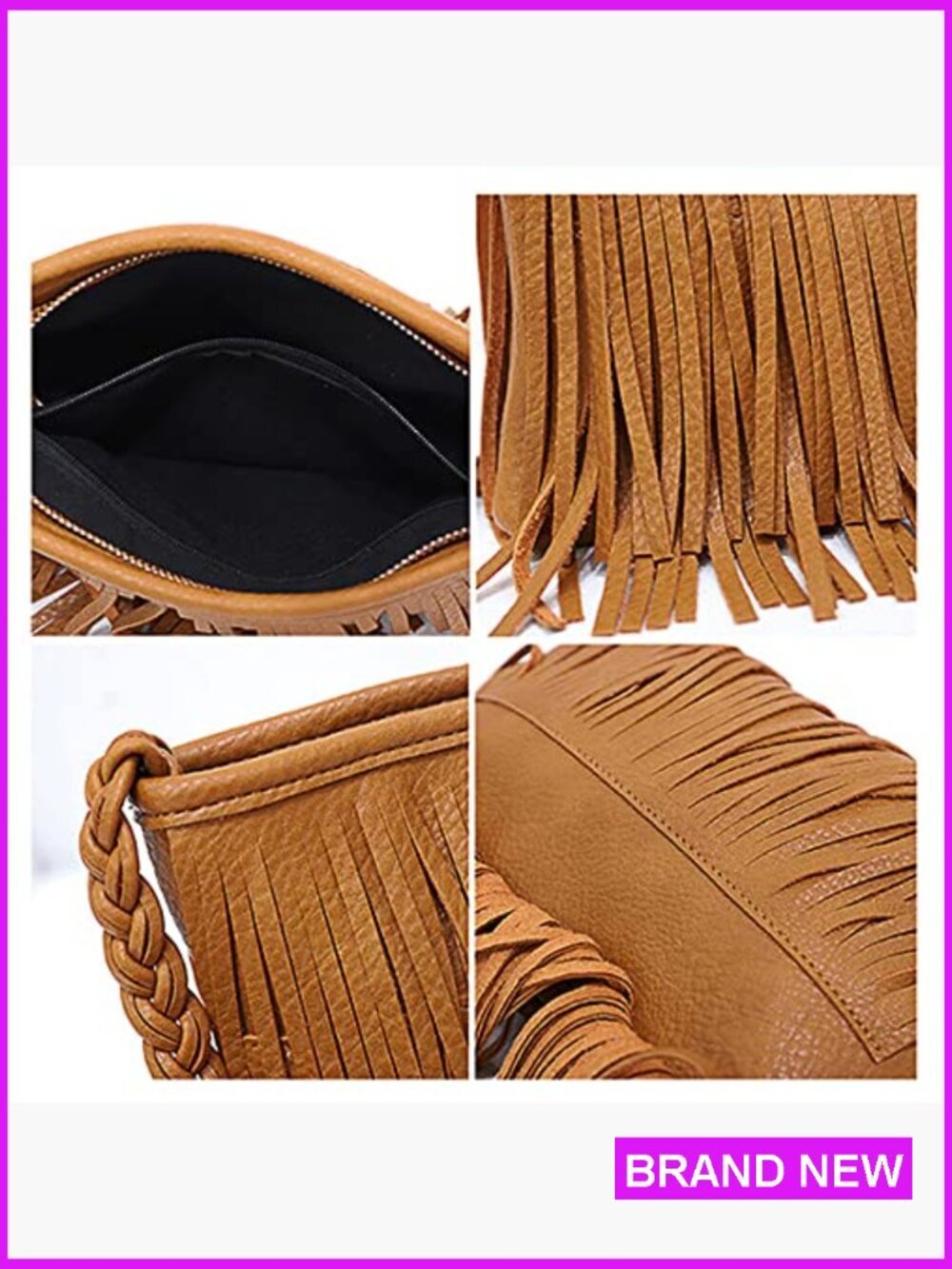 Fringe Crossbody Bag Bohemian Sling Purse Lightweight Leather Shoulder Bag - Picture 5 of 7